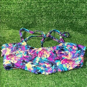 Victoria Secret Pink Bikini Top Multi color Ruffle Strappy Braided Crisscross